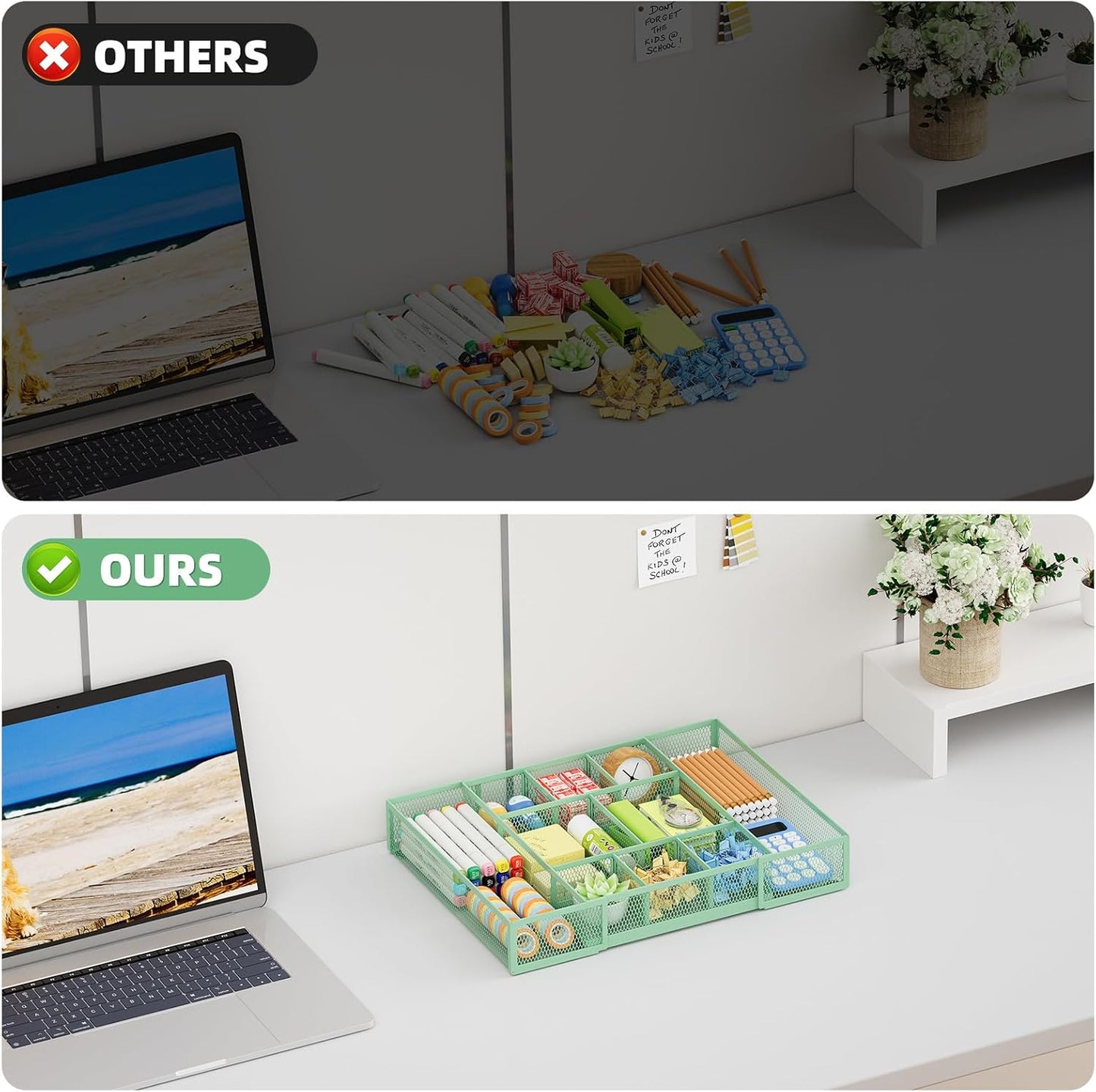 Marbrasse Expandable Desk Drawer Organizer, Mesh Drawer Organizer Tray with 10 Adjustable Compartments, Desk Organizers and Accessories for Office Supplies, Makeup & Vanity (Expandable White-2 pack)