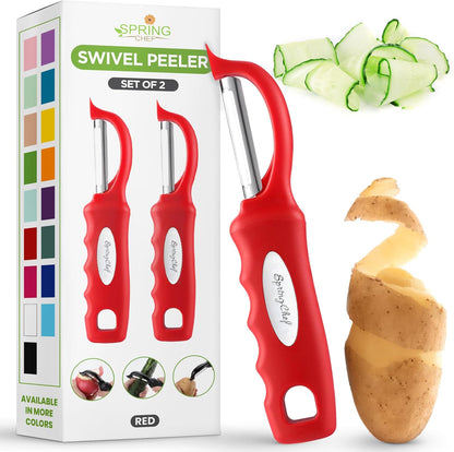 Spring Chef Premium Swivel Vegetable Peeler, Soft Grip Handle and Ultra Sharp Stainless Steel Blades - Perfect Kitchen Peeler For Veggie, Fruit, Potato, Carrot, Apple - Black