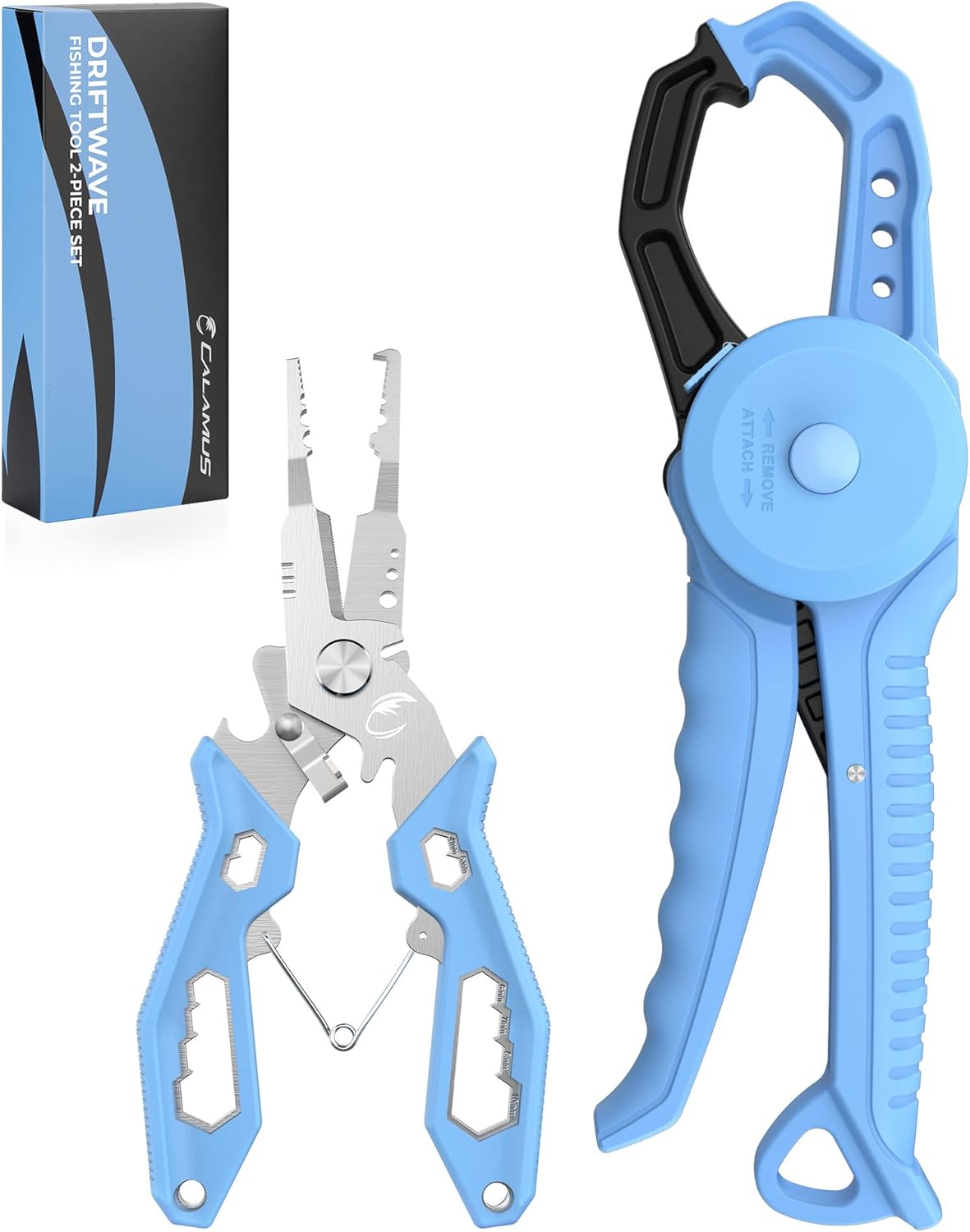 Calamus DriftWave Fishing Tool Kit – Corrosion Resistant Fishing Pliers, Lip Gripper, Fillet Knife, Scale, Retractor & Glove,Scissors & Pocket Knife,Fishing Gifts for Men