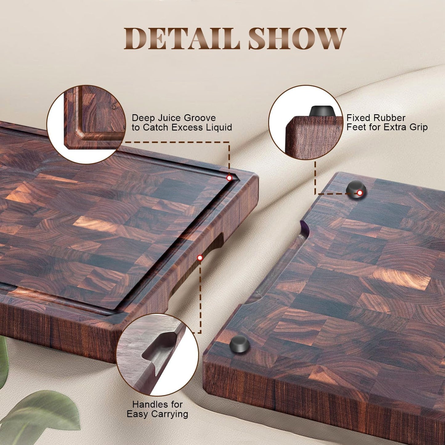 COCOBOSS Large Black Walnut Cutting Board Premium Walnut Chopping Board for Kitchen with Juice Slot, Non-Slip Feet, (Large - 16.5x11.8x1 inches)