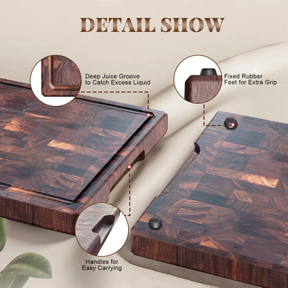 COCOBOSS Large Black Walnut Cutting Board Premium Walnut Chopping Board for Kitchen with Juice Slot, Non-Slip Feet, (Large - 16.5x11.8x1 inches)