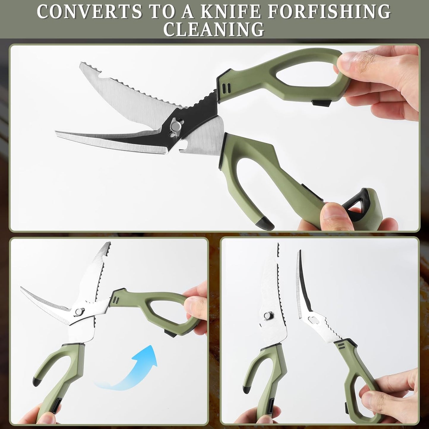10" Stainless Steel Fishing Scissors Fishing Shears with Fin Clipper and Fish Scaler kitchen Scissors All Purpose for Chicken Fish Turkeys Food
