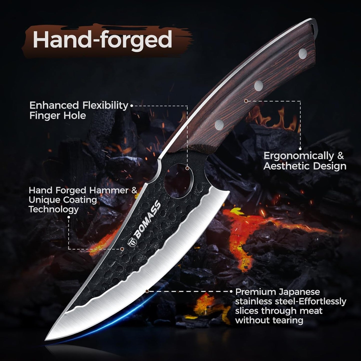 Butcher Knife Meat Cleaver Knife, Hand Forged Japanese Knife Set of 3, High Carbon Kitchen Knife & Serbian Chef Knife & Boning Knife for Meat Cutting, Outdoor Cooking BBQ Camping Gift for Men