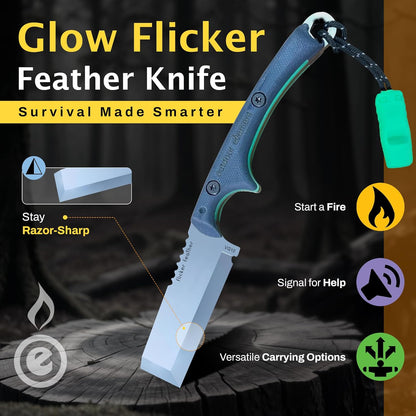 Scout Feather Glow - Fixed Blade Survival Knife with built-in Firestarter for Camping, Hunting, Outdoor Adventure and Culinary Need - VG10 Blade, Whistle, Knife Sharpener, Compact Sheath & G10 Handle