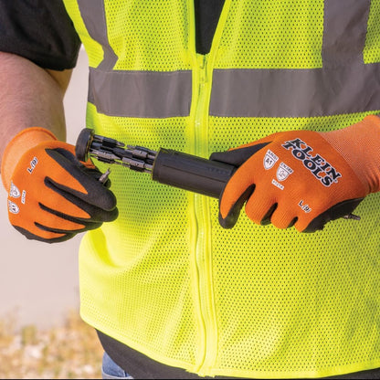 Klein Tools 60581 Work Gloves, Knit Dipped Cut Resistant ANSI A1 Nitrile Coated Gloves, Nylon-Spandex, Touchscreen Capable, Large, 2-Pair