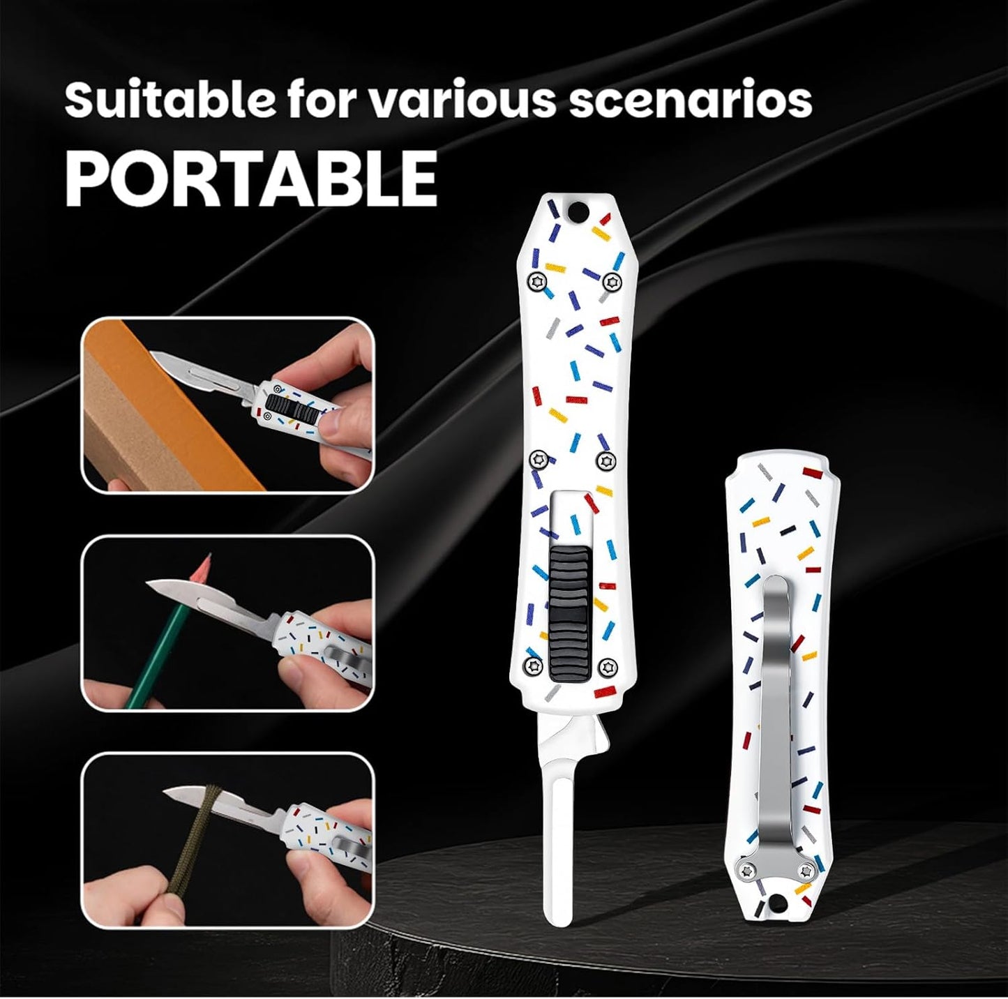 Automatic Utility Knife,All Metal Construction Carbon Stainless Steel Blade,Box Cutter Quick Change Retractable,EDC Push Button with Clip,10PCS #23 Blades Replacement,Stars&Stripes