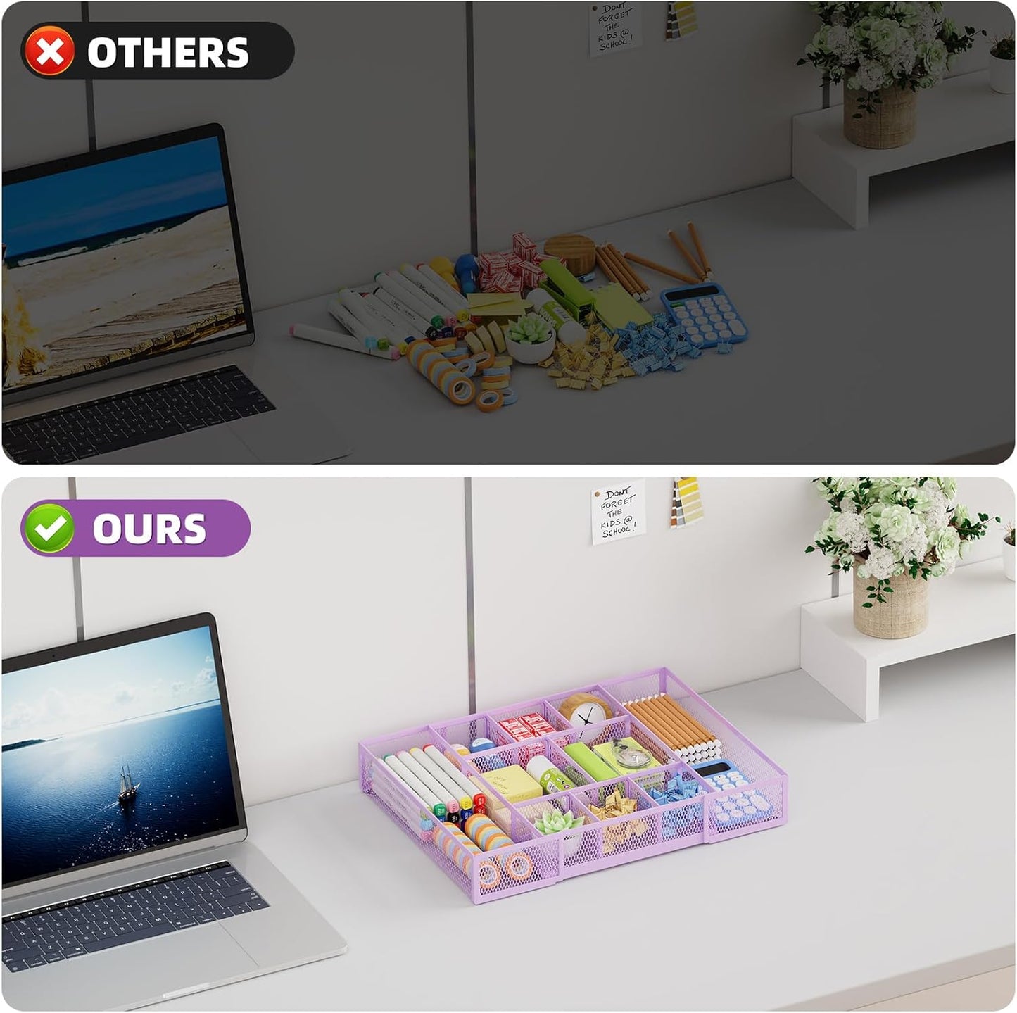 Marbrasse Expandable Desk Drawer Organizer, Mesh Drawer Organizer Tray with 10 Adjustable Compartments, Desk Organizers and Accessories for Office Supplies, Makeup & Vanity (Expandable White-2 pack)