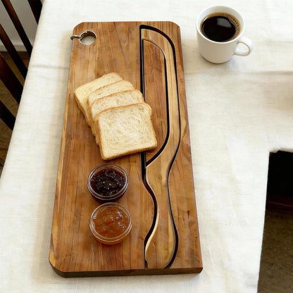 Bread Board and Knife Set Bread knife and bread board, wooden slicer, ergonomic design, ambidextrous, suitable for homemade bread, sourdough bread, bagels, baguettes etc