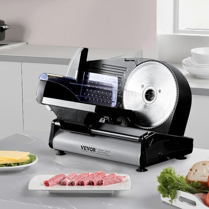 VEVOR Meat Slicer, 7.5 inch Electric Deli Food Slicer, 180W Meat Cutter with two Premium SUS420 Blades, 0-0.6 inch Adjustable Thickness, ETL Certified Food Slicer Machine for Home Use