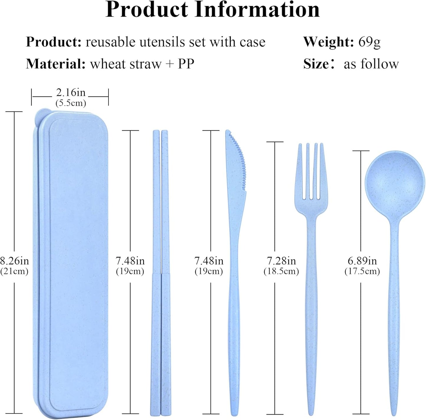 DISSKNIC Reusable Utensils Set with Case, 6 Sets Travel Utensils with Case, Wheat Straw Portable Cutlery Set Chopsticks Knives Fork and Spoon for Lunch Box Accessories
