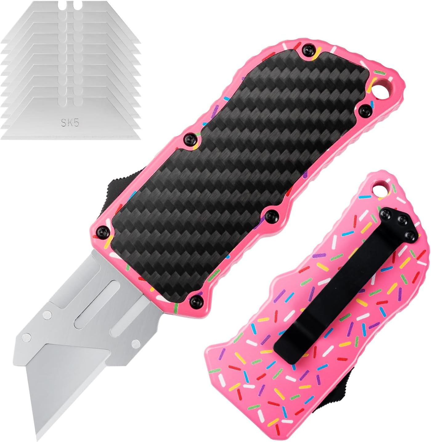 XXV Aluminum Alloy Utility Knife, Box Cutter,Cute Heavy Duty Pocket Knife, Safety Replaceable Blade EDC Razor Knives with 10Pcs Replaced Blades,Black