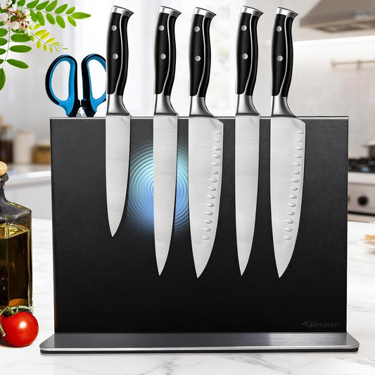 Magnetic Knife Block Stand Without Knives 16 Inch Silver Stainless Steel Double Sided Home Kitchen Organizer Storage Knife Holder Board for Counter Top with Strong Magnets