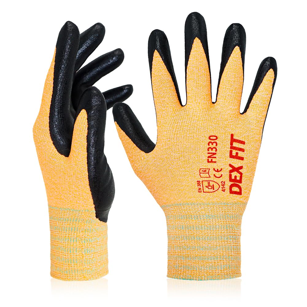 DEX FIT Nitrile Work Gloves FN330, 15-Gauge 3D Snug Stretch Fit, Touchscreen, Power Grip in Wet & Oily Conditions, Mechanic & Warehouse, Men & Women, Black, M, 3 Pairs