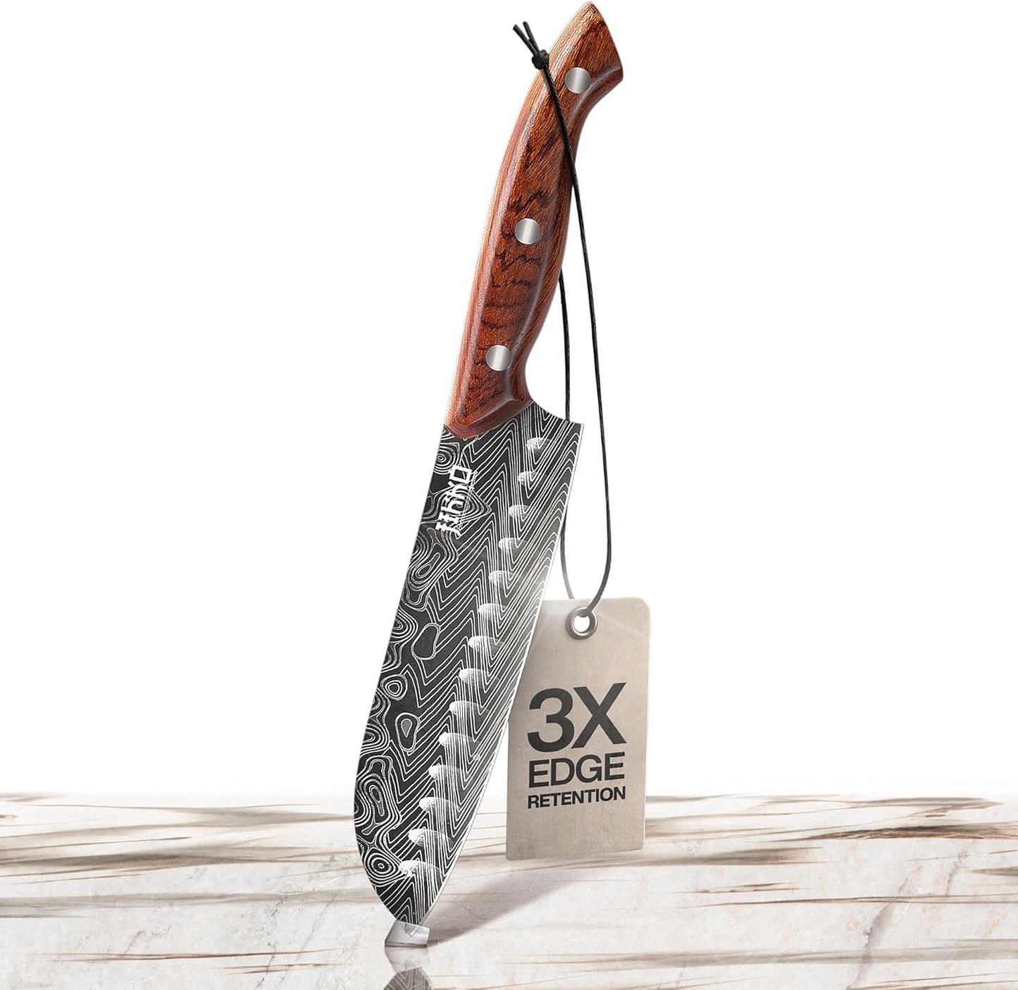 Jikko® Bushido Edition – Japanese Santoku Knife 7" | AUS-8 High-Carbon Stainless Steel with Hollow Edge & Rosewood Handle – Razor Sharp 15° Blade, 3× Edge Retention, Premium Chef’s Knife