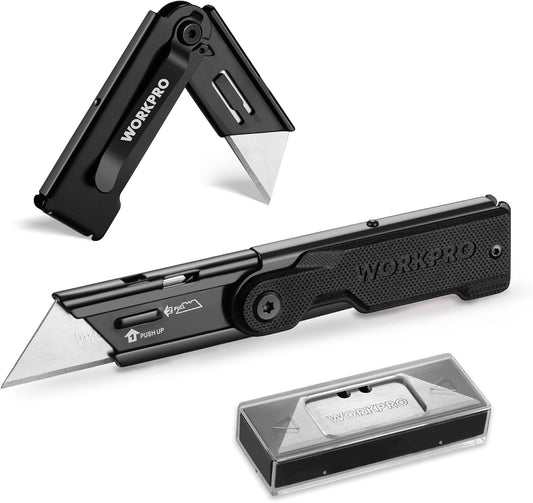 WORKPRO 3-Piece Quick Change Folding Pocket Utility Knife Set with Belt Clip