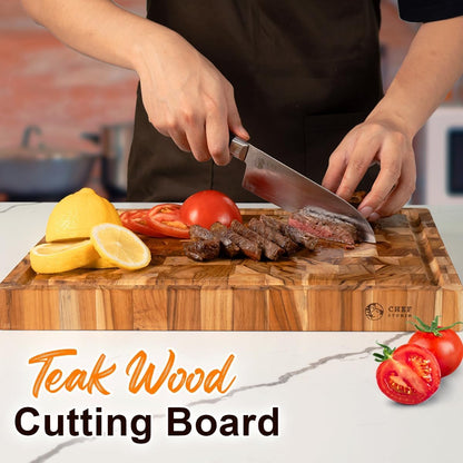 Large Teak Wood Cutting Board, End Grain Butcher Block for Kitchen, Big Wooden Kitchen Christmas, Thanksgiving Gifts for Hostess, Reversible, Hand Grips, Size 15.8x11x1.37 inch
