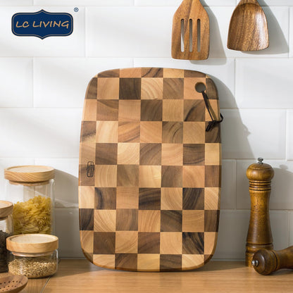Thai End Grain Acacia Wood End Grain Oval Hanging Cutting Board, best for chopping board, prep station, kitchen deco, cheese, meat, bread, veggies & fruits, 15.7"x11"