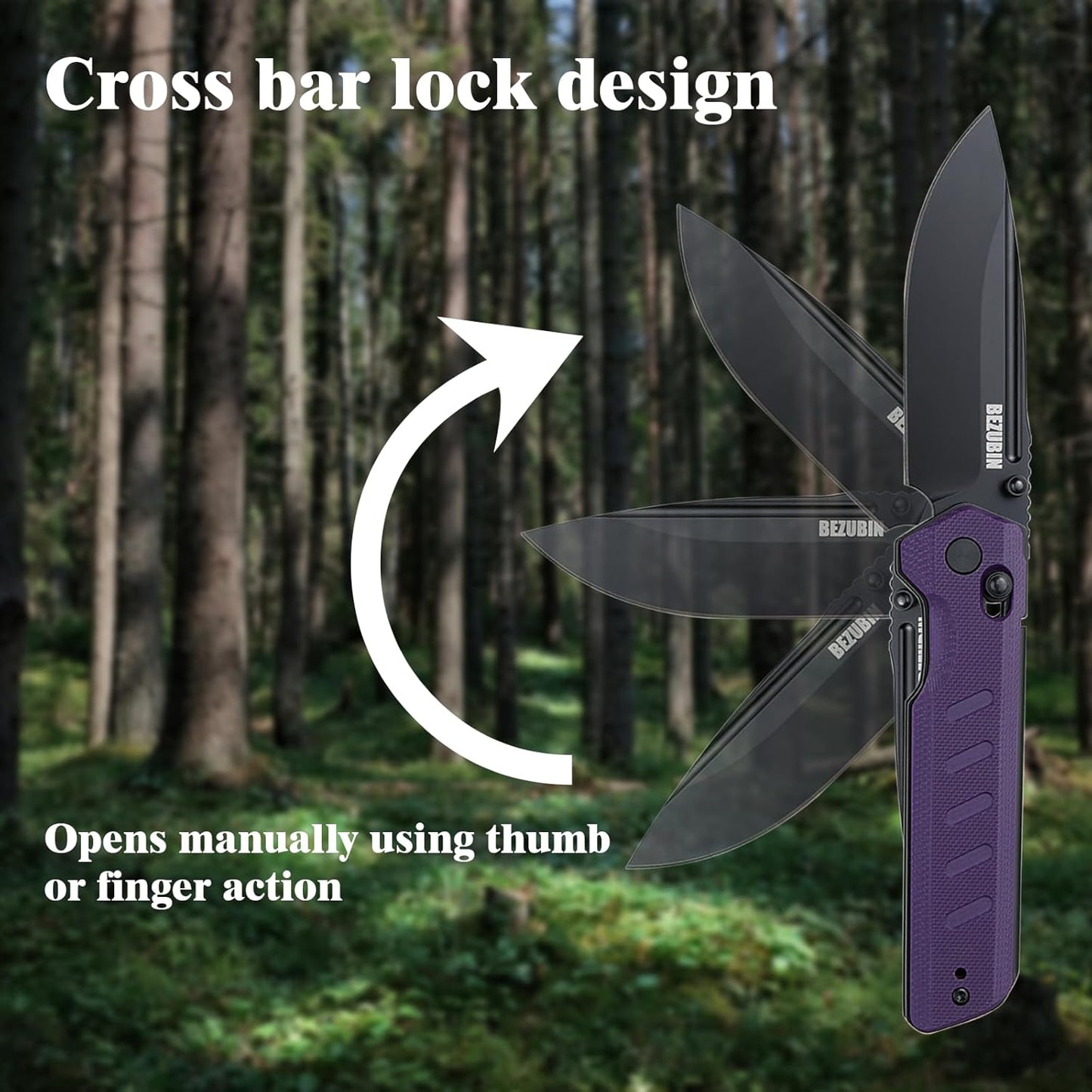 Folding Pocket Knife 3.25" VG10 Blade EDC Folding Knife with Safety Axis Lock Black G10 Handle Hunting Camping Knife with Thumb Stud Opener