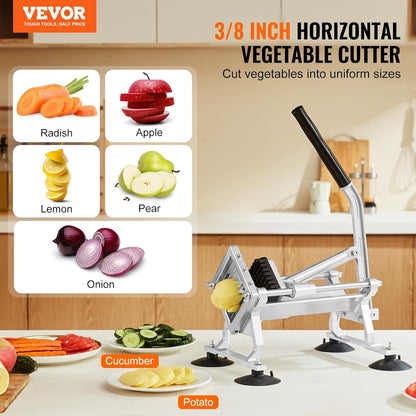 VEVOR Commercial Vegetable Slicer, 1/4 and 1/2 inch Tomato Slicer, Stainless Steel and Aluminum Alloy Vegetable Cutter Slicer, Manual Tomato Slicer with Non-slip Feet, for Tomatoes, Onions, Potatoes
