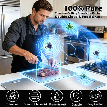 Titanium Cutting Board Set of 3, Titanium Cutting Boards for Kitchen, 100% Double Sided & Food-Grade Titanium Cutting Boards, Dishwasher Safe, Suitable for Separate Raw and Cooked Food (M+L+XL)
