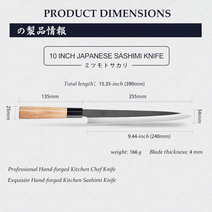 MITSUMOTO SAKARI 10 Inch Sashimi Knife, Single-Bevel Japanese Knife with Tungsten Alloy Steel, for Professional Sushi Cutting & Fish Filleting