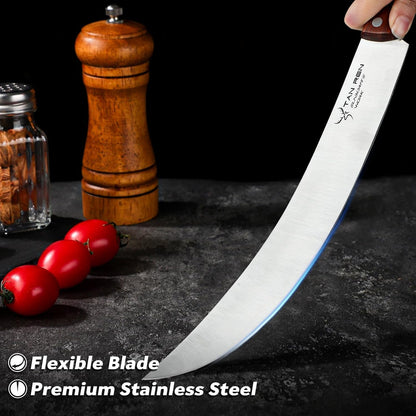 TAN REN Butcher Brisket Knife for Meat Carving, 12 Inch Cimeter Meat Slicing Knife with Wood Handle, Full Tang Breaking Knives for BBQ and Turkey