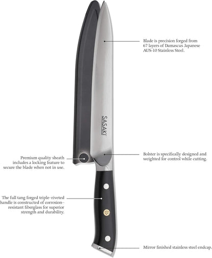Sasaki 5228194 Masuta Japanese AUS-10 Stainless Steel Santoku Knife with Locking Sheath, 7-Inch
