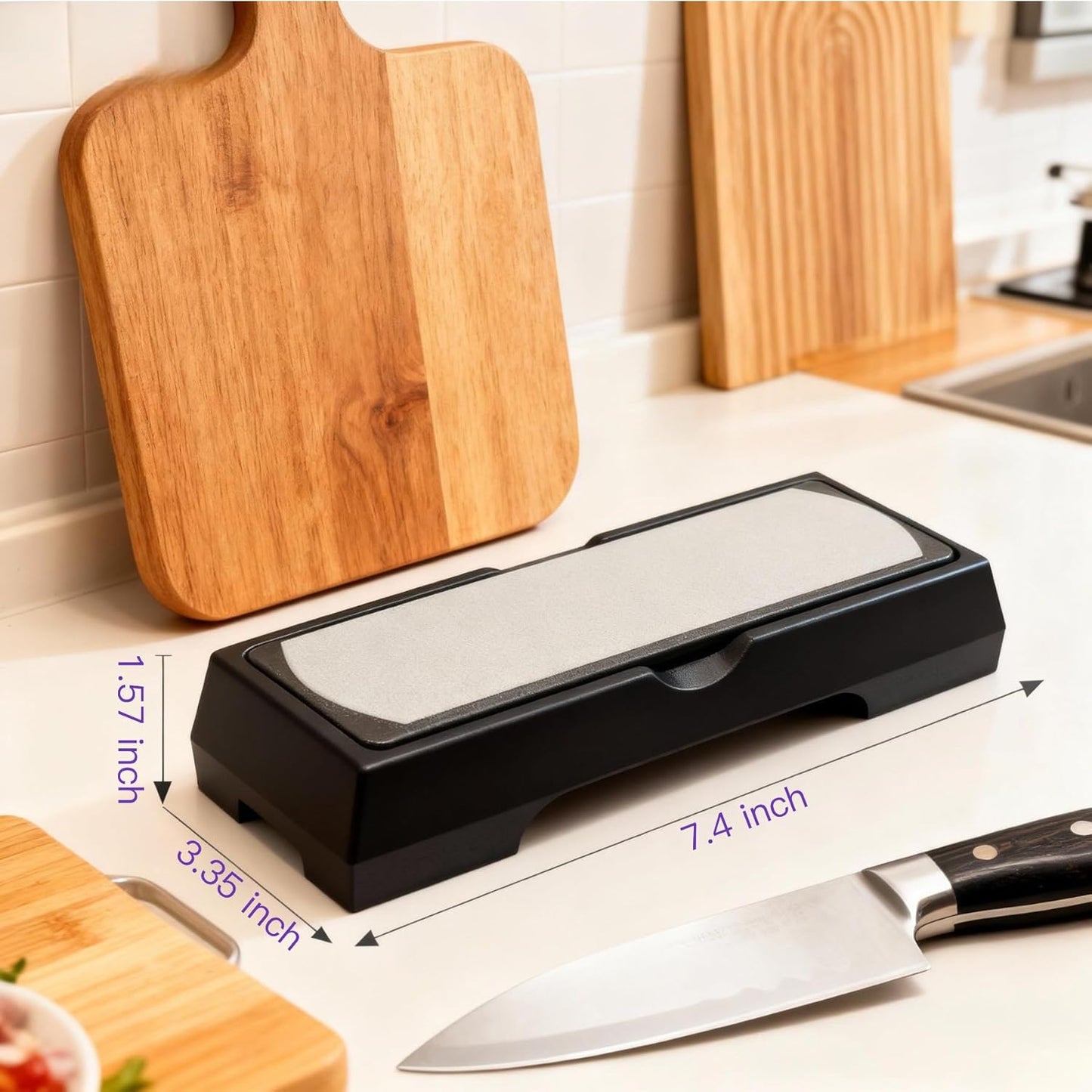DAMILA Diamond Whetstone Set 400/1000/3000 Grit, 3-Stage Knife Sharpening Stone Kit with Non-Slip Base & Angle Guide for Kitchen Knives, Pocket Knives, Scissors and Tools