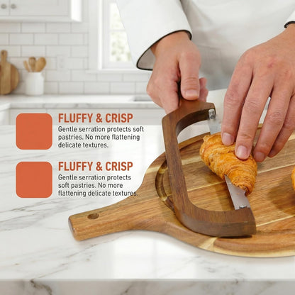 360° Rotatable Blade Wooden Bread Knife, Left-Hand Friendly, Bread Slicer, Bread Bow Saw