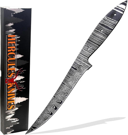 Custom Hand Forged Damascus Steel Blank Blade Fillet Knife Fisherman's Filet Fishing Knife Blade Damascus Blade Billet Handmade Knife Making Supply (FB-07)