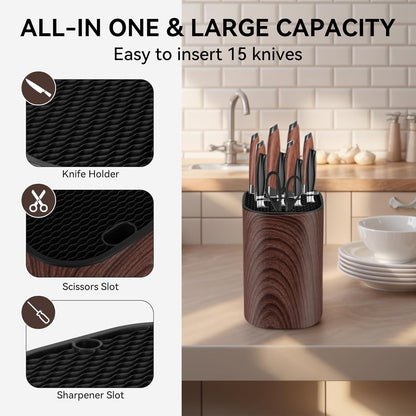 Ninonly Black Knife Block Without Knives 3 in 1 Universal Square Knife Holder Without Knives with Scissors Slot and Sharpening Rod Detachable Kitchen Knife Holder for Easy Cleaning Space Saver