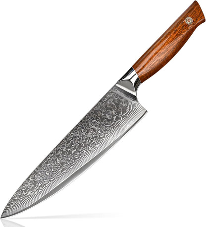 Newise Chef Knife, 8 Inch Japanese Kitchen Knives with Damascus Steel Core, Sharp Gyuto Knife with Wood Handle, Cooking Knives for Women Men