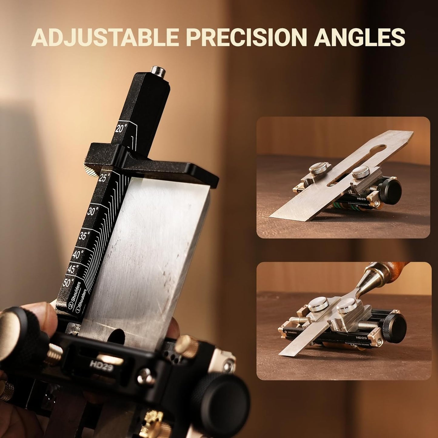 HONGDUI Chisel Sharpening Kit with Honing Guide, Sharpening Angle Fixture & Angle Gauge 15°-47°, Sharpener for 0.1"-3.2" Chisels, Planes, Woodworking Tool
