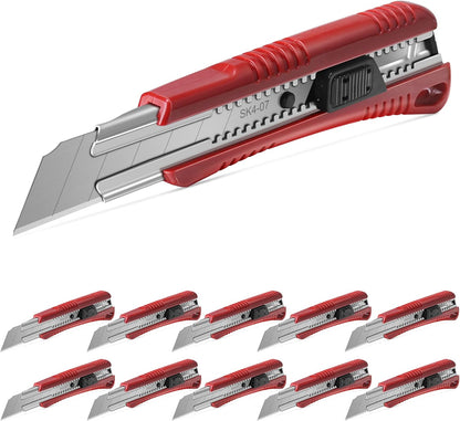 HAUTMEC 25mm Utility Knife, Heavy Duty Auto-Lock, Retractable Box Cutter with 2pcs Spare Snap-off Sharp Blades HT0080-KN