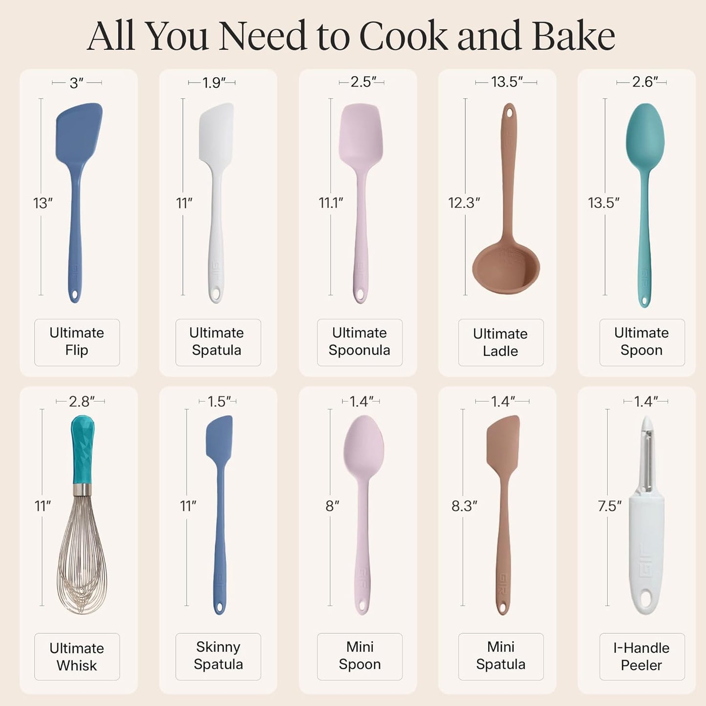 GIR: Get It Right 5 Piece Silicone Ultimate Kitchen Utensils Set - Ladle, Spatula, Flip, Spoon & Spoonula - Non-Toxic Cooking Utensils for Nonstick Cookware, Cooking and Baking - Red