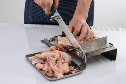 10inch Manual Meat Slicer - Heavy Duty Slicing Machine for Deli, Home, n BBQ - Frozen Meat Cleaver Knife Quick Prepare Ham, Bacon, Veggies, Herb, Root, Ginseng, Fish, Cheese, Ribs n Beef Jerky
