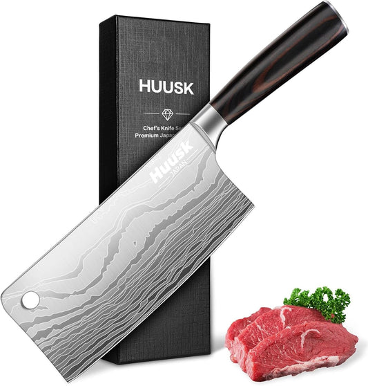 Huusk Japan Knife, AUS 8 Stainless Steel Japanese Chef Knife 8" Black Titanium Coated Blade Ergonomic G10 Handle with Sheath, Cool Gyuto Knife