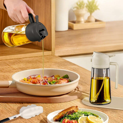 YARRAMATE 16oz/470ml Glass Olive Oil Sprayer for Cooking with Stickers, 2 in 1 Oil Dispenser for Kitchen Gadgets, Food Grade Premium Spray Bottle for Salad, Frying, BBQ (Creamy White)