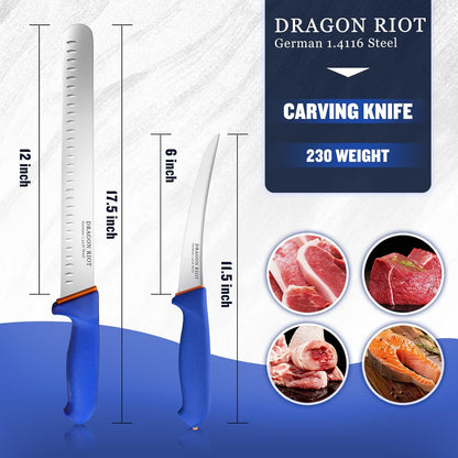 DRAGON RIOT 3 Pcs Butcher Knife Set, Stainless Steel Boning & Carving Knives, Sharp Kitchen Cutlery for Meat Cutting Trimming, Perfect for Home Kitchen, Outdoor Camping BBQ & Holiday Gift