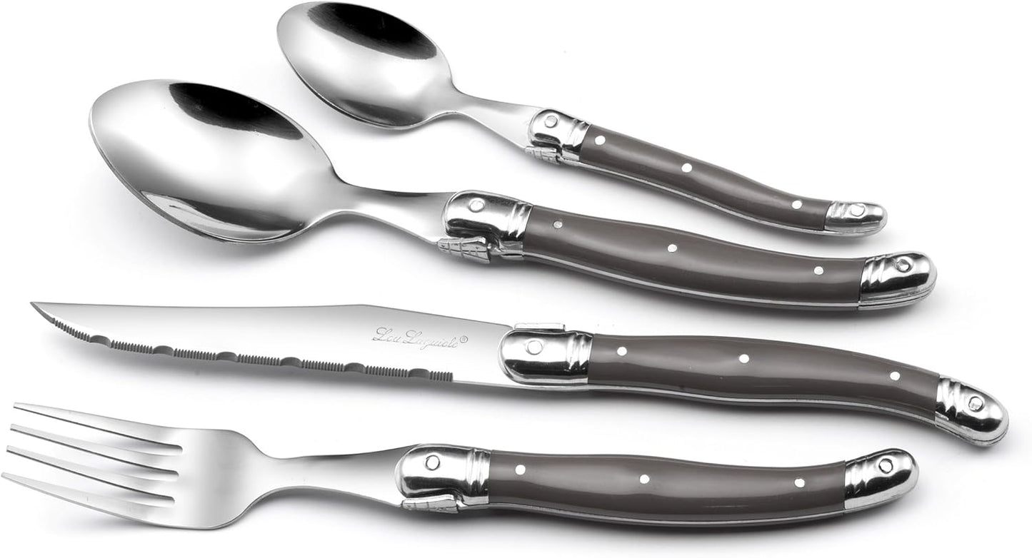 Amefa Silverware Set - 24-Piece, Anthracite Grey Tableware - Stainless Steel Flatware Set with Forks & Spoons & Grapefruit Knives - Rust-Resistant, Dishwasher Safe Utensils