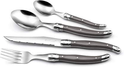 Amefa Silverware Set - 24-Piece, Anthracite Grey Tableware - Stainless Steel Flatware Set with Forks & Spoons & Grapefruit Knives - Rust-Resistant, Dishwasher Safe Utensils