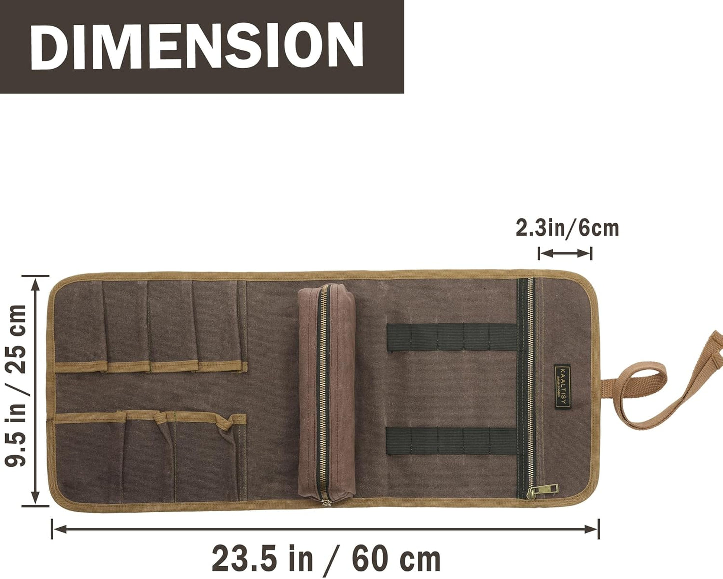 16OZ Waxed Canvas Tool Roll Bag, Heavy Duty Tool Storage Roll Bag with 7 Tool Slots & 1 Detachable Pouch, Khaki Tool Organizer for Wrenches and Tools (23.5"L x 9.5"W)