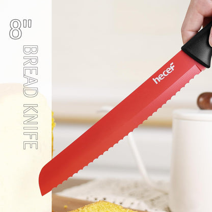 hecef 15 Pieces Kitchen Knife Set with Built-in Sharpening Wooden Block, Dishwasher Safe, High Carbon Stainless Steel Knife Block Set with Steak Knives, Kitchen Scissors, Hot Pink