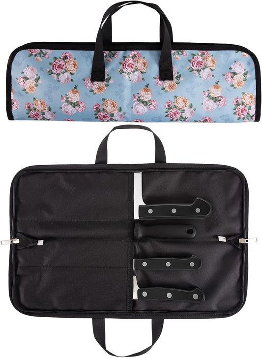 Chef’S Knife Roll Bag, The Pioneer Woman Kitchen Accessories Knife Bag, Knife Case 4 Slots for Home Knife Tools, Chef Knife Bag With Handle, Multi-Function Knives Pouch Holder Knife Wrap Tool Roll