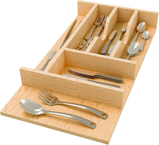 Rev-A-Shelf Natural Maple Right Size Utensil Insert Home Storage Kitchen Organizer 7 Compartment Drawer Accessory, 19 1/4" x 19 1/2", 4WCT-24SH-1