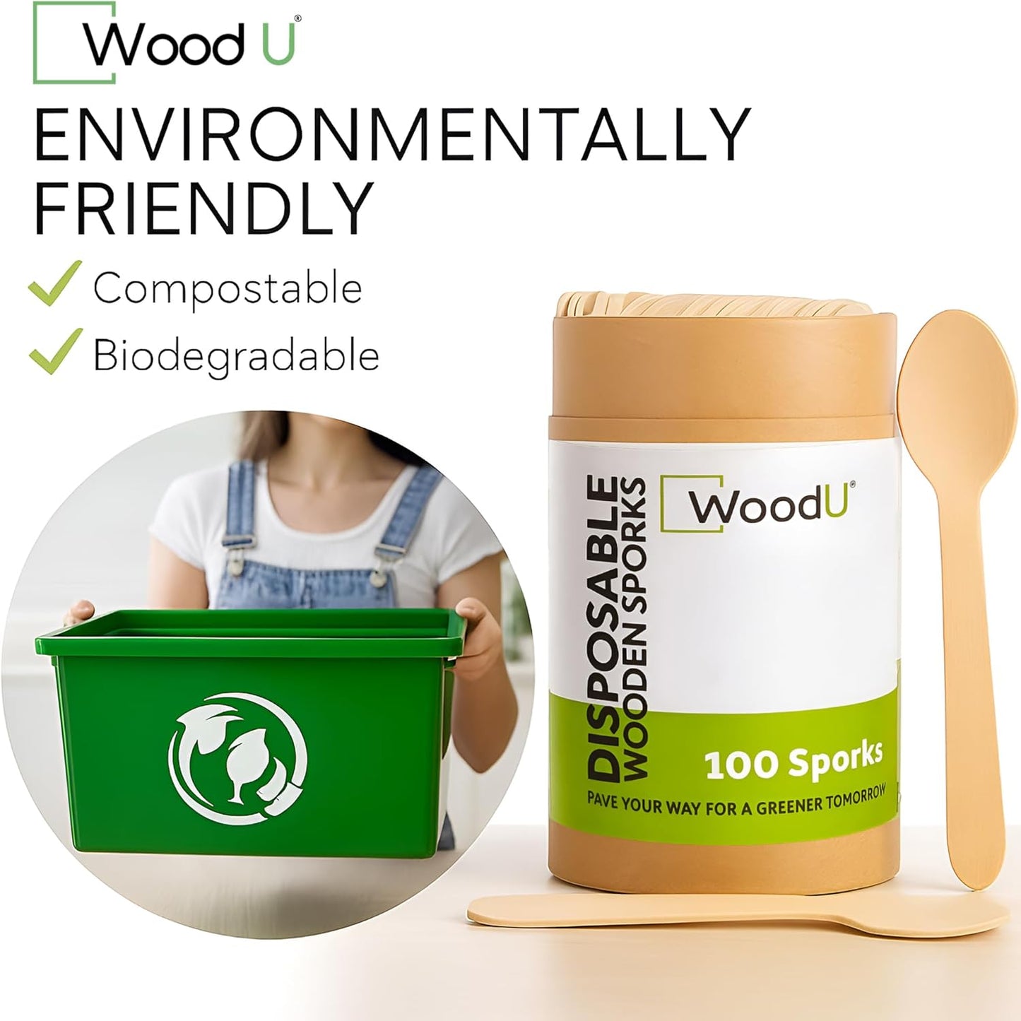 WoodU Disposable Wooden knives 100% All-Natural, Eco-Friendly, Biodegradable, and compostable knives - Pack of 100-6.5" Butter Cheese Knife Wooden Utensil