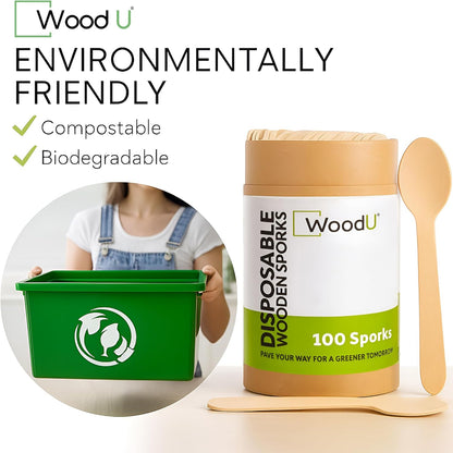 WoodU Disposable Wooden knives 100% All-Natural, Eco-Friendly, Biodegradable, and compostable knives - Pack of 100-6.5" Butter Cheese Knife Wooden Utensil