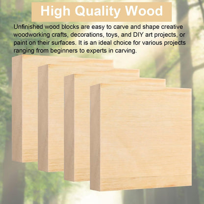 4 Pcs Unfinished Pine Wood Blocks, 3x10x1 Inch Wooden Block, Wood Carving Blocks for Crafting Home Crafts DIY Supplies Carving Crafting