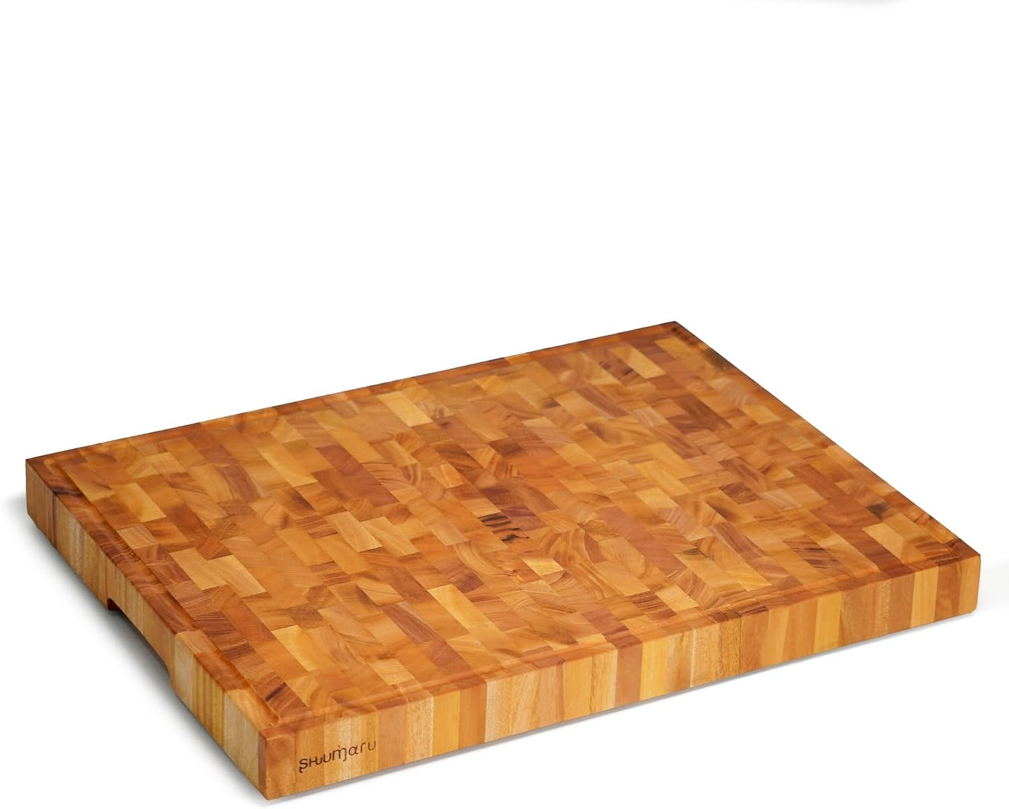 SHUMARU Mahogany End Grain Cutting Board, 17×13×1.6 in – Handmade Butcher Block, Knife-Friendly, Juice Groove, Non-Slip Feet
