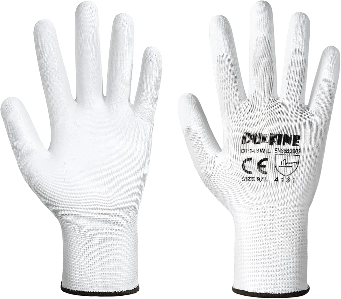 DULFINE Safety Work Gloves PU Coated-12 Pairs,Red Seamless Knit Glove with Polyurethane Coated Smooth Grip on Palm & Fingers, for Men and Women, Ideal for General Duty Work (Large)